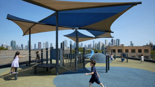 Innovative School Rooftop Design Offers Shade for Children's Playtime